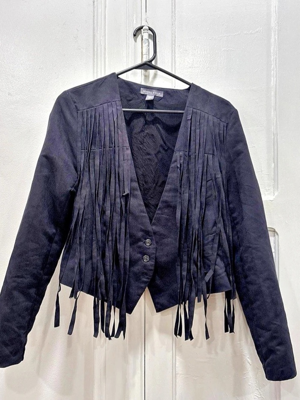 KENDALL & KYLIE Black Faux Suede Fringe Jacket Medium